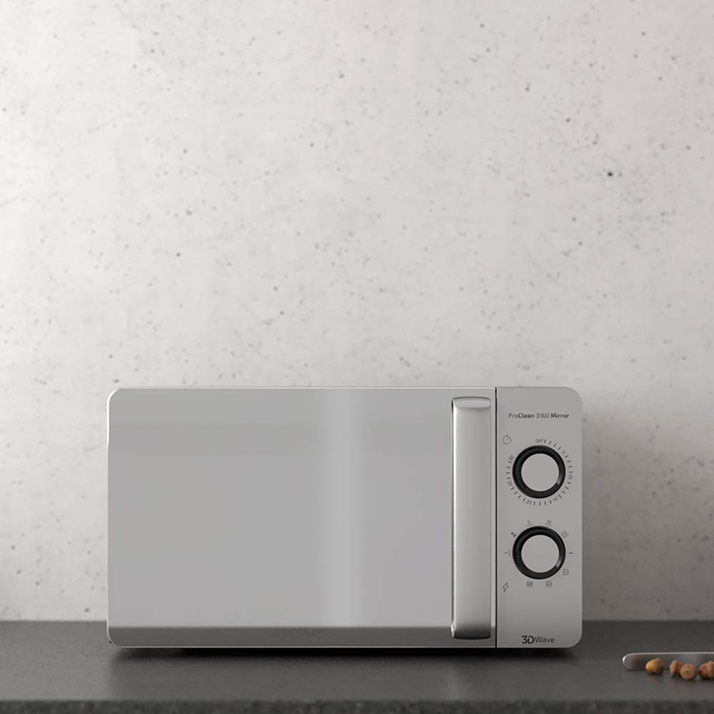 Micro-ondes avec grill 800 W – 20 L, technologie 3D, finition argent miroir