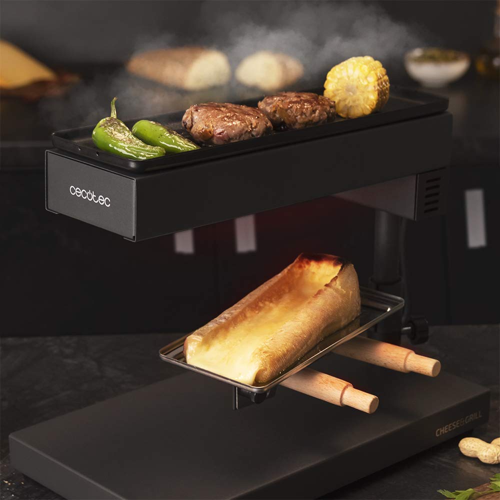 Raclette traditionnelle avec gril – 600 W, Thermostat réglable, Acier inox