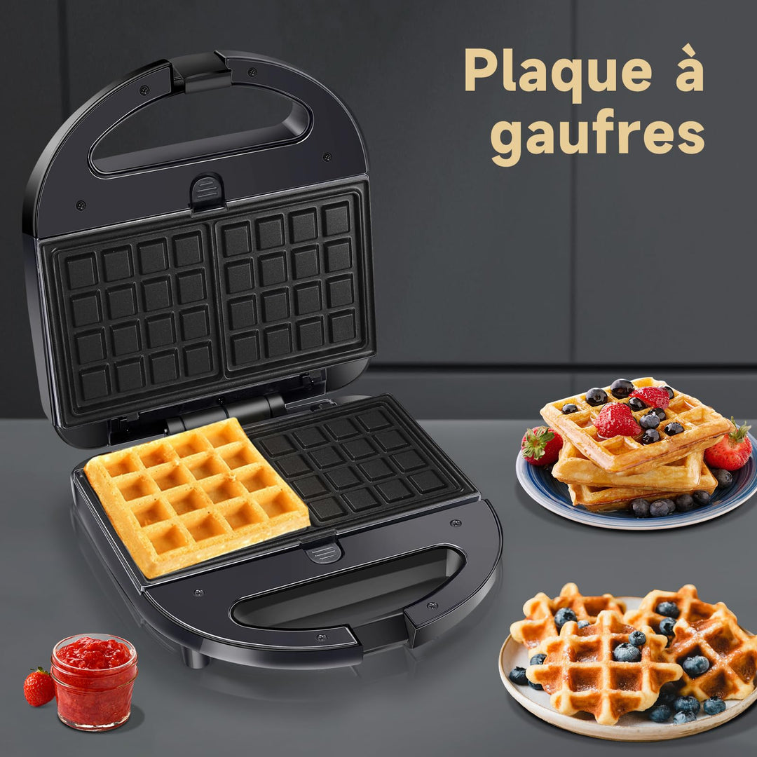 Gaufrier 3 en 1 Sandwich et Panini 750 W