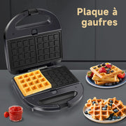 Gaufrier 3 en 1 Sandwich et Panini 750 W