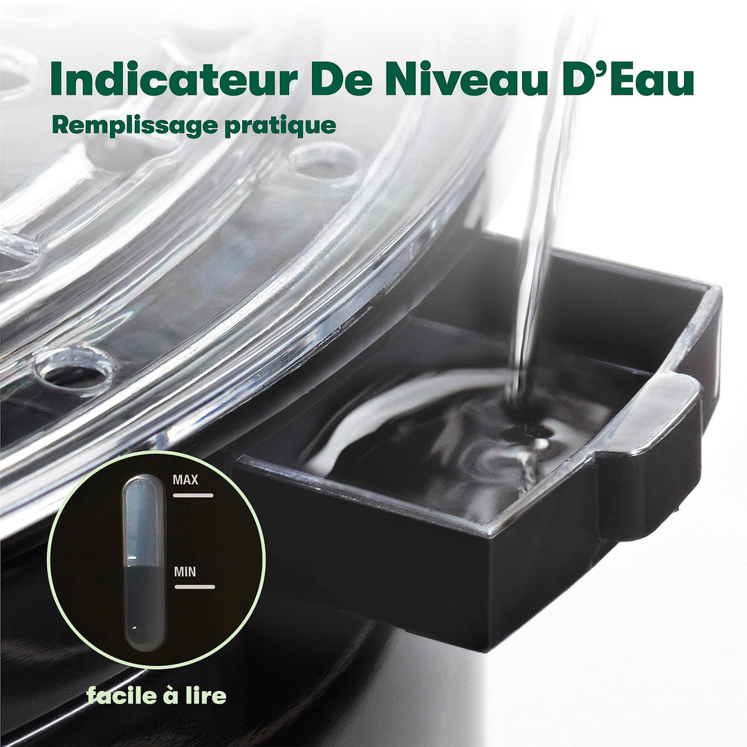Cuiseur vapeur 7 L à 2 niveaux – Paniers empilables, Base amovible, Noir