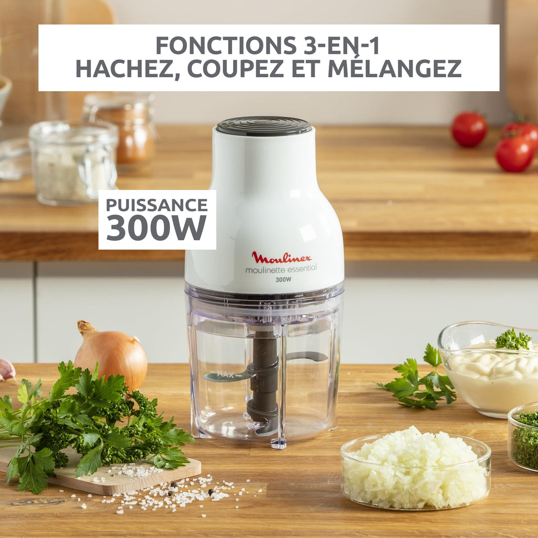 Hachoir électrique 400 ml – 300 W, 4 lames, Fonctions 3-en-1, Blanc