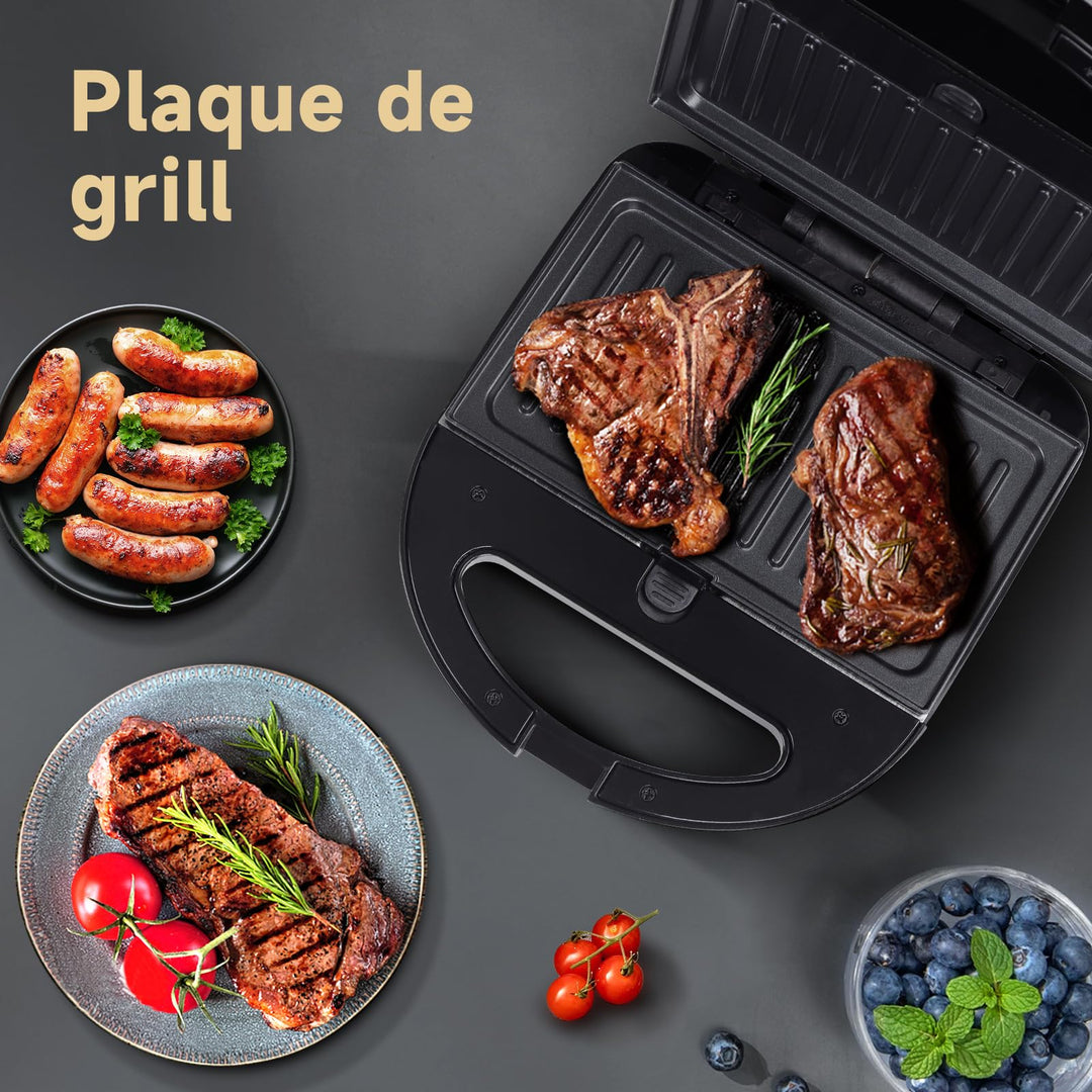 Gaufrier 3 en 1 Sandwich et Panini 750 W