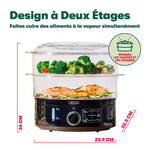 Charger l’image dans la visionneuse de la galerie, Cuiseur vapeur 7 L à 2 niveaux – Paniers empilables, Base amovible, Noir